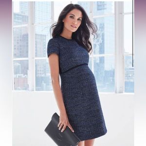 Navy Blue Bouclé Maternity Shift Dress